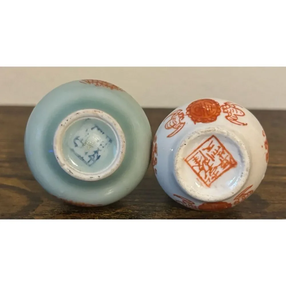 Antique Chinese Celadon Double Gourd Porcelain Snuff Bottles ~ Set of 2
